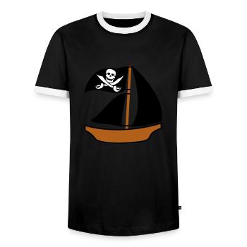 peint bateau pirate enfants motif dessin cool - T-shirt contrasté Homme - noir/blanc - Devant - AI Model Female 172 light (172cm) & AI Model Male 178 light (178cm)