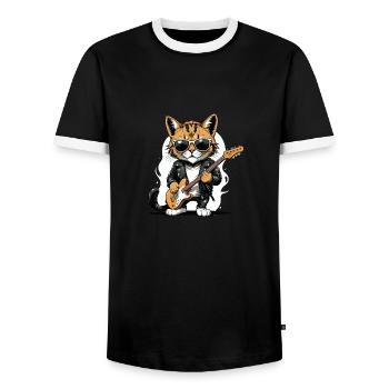 Cat Rocker Cat HardRock Gift - T-shirt contrasté Homme - noir/blanc - Devant - AI Model Female 172 light (172cm) & AI Model Male 178 light (178cm)