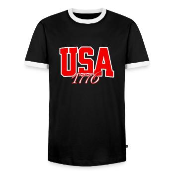 American USA Freedom Justice Fighter Abe 1776 - Männer Kontrast-T-Shirt - Schwarz/Weiß - Vorne - AI Model Female 172 light (172cm) & AI Model Male 178 light (178cm)