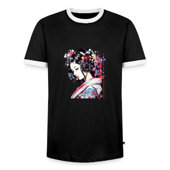Femme japonaise Portrait Geisha Tradition Culture A - T-shirt contrasté Homme - noir/blanc - Devant - AI Model Female 172 light (172cm) & AI Model Male 178 light (178cm)