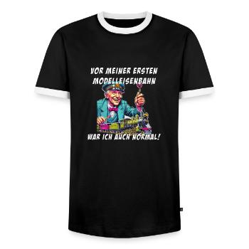 Modelleisenbahn Sprüche Zug Dampflok - Männer Kontrast-T-Shirt - Schwarz/Weiß - Vorne - AI Model Female 172 light (172cm) & AI Model Male 178 light (178cm)