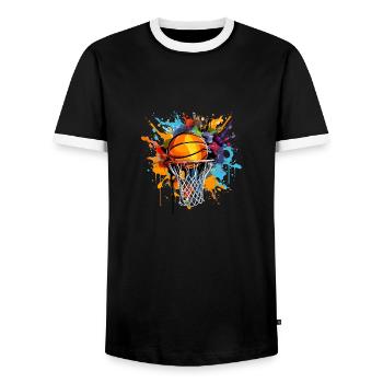 Panier de basket-ball coloré Pop Art - T-shirt contrasté Homme - noir/blanc - Devant - AI Model Female 172 light (172cm) & AI Model Male 178 light (178cm)