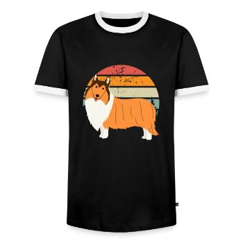 Border collie Retro sunset - Men's Ringer Shirt - black/white - Front - AI Model Female 172 light (172cm) & AI Model Male 178 light (178cm)