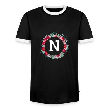 Buchstabe n Blumenkranz - Männer Kontrast-T-Shirt - Schwarz/Weiß - Vorne - AI Model Female 172 light (172cm) & AI Model Male 178 light (178cm)