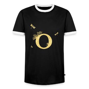 Letter o Golden Glitter Dragonfly - Gift Idea - Men's Ringer Shirt - black/white - Front - AI Model Female 172 light (172cm) & AI Model Male 178 light (178cm)
