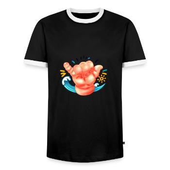 Vibrating and Tropical Shaka Hand - Men's Ringer Shirt - black/white - Front - AI Model Female 172 light (172cm) & AI Model Male 178 light (178cm)
