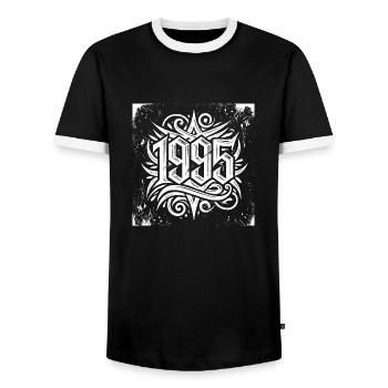 1995 legend happy Vintage Birthday Birth Year - Men's Ringer Shirt - black/white - Front - AI Model Female 172 light (172cm) & AI Model Male 178 light (178cm)