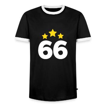 66 Years Star - 66th Anniversary Gift - Men's Ringer Shirt - black/white - Front - AI Model Female 172 light (172cm) & AI Model Male 178 light (178cm)