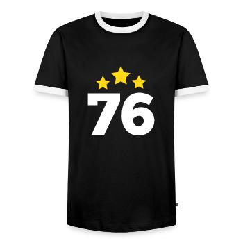 76 Years Star - 76th Anniversary Gift - Men's Ringer Shirt - black/white - Front - AI Model Female 172 light (172cm) & AI Model Male 178 light (178cm)