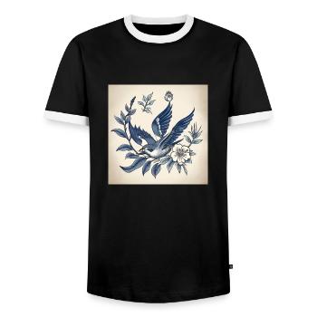 Tätowierung einer Schwalbe - Männer Kontrast-T-Shirt - Schwarz/Weiß - Vorne - AI Model Female 172 light (172cm) & AI Model Male 178 light (178cm)