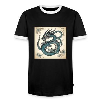 The tattoo of a vintage dragon - Men's Ringer Shirt - black/white - Front - AI Model Female 172 light (172cm) & AI Model Male 178 light (178cm)