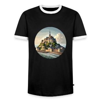 Mont Saint Michel Normandie - T-shirt contrasté Homme - noir/blanc - Devant - AI Model Female 172 light (172cm) & AI Model Male 178 light (178cm)