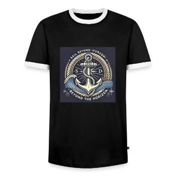 Au-delà de l’horizon Ancre maritime motif intemporel - T-shirt contrasté Homme - noir/blanc - Devant - AI Model Female 172 light (172cm) & AI Model Male 178 light (178cm)