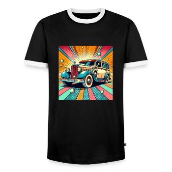Voiture rétro dans le style pop art - T-shirt contrasté Homme - noir/blanc - Devant - AI Model Female 172 light (172cm) & AI Model Male 178 light (178cm)