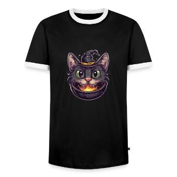 Cat Cauldron Cat Witch Halloween - Men's Ringer Shirt - black/white - Front - AI Model Female 172 light (172cm) & AI Model Male 178 light (178cm)