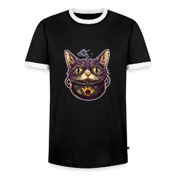 Cat Cauldron Cat Witch Halloween - Men's Ringer Shirt - black/white - Front - AI Model Female 172 light (172cm) & AI Model Male 178 light (178cm)