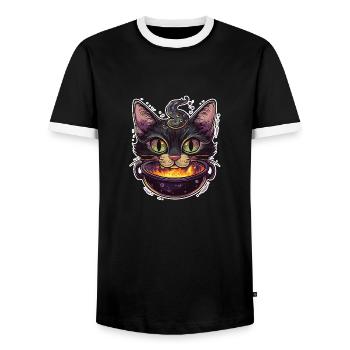 Cat Cauldron Cat Witch Halloween - Men's Ringer Shirt - black/white - Front - AI Model Female 172 light (172cm) & AI Model Male 178 light (178cm)
