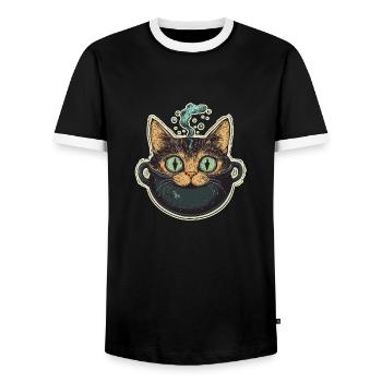 Cat Cauldron Cat Witch Halloween - Men's Ringer Shirt - black/white - Front - AI Model Female 172 light (172cm) & AI Model Male 178 light (178cm)