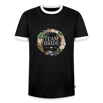 Team bridle wreath boho flowers - Men's Ringer Shirt - black/white - Front - AI Model Female 172 light (172cm) & AI Model Male 178 light (178cm)
