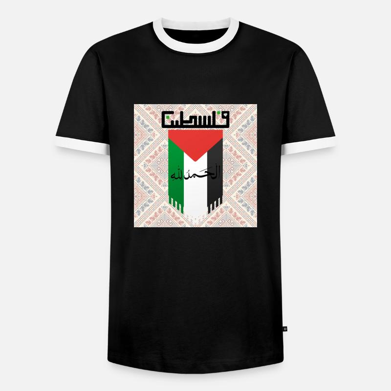 Palestinian Flag with Cultural Patterns - Men's Ringer Shirt - black/white