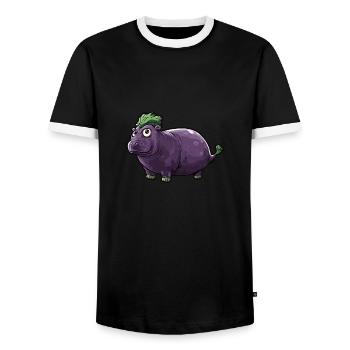 Hippopotamus Eggplant Funny Animal and Vegetable Motif - Men's Ringer Shirt - black/white - Front - AI Model Female 172 light (172cm) & AI Model Male 178 light (178cm)