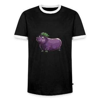 Hippopotamus Eggplant Funny Animal and Vegetable Motif - Men's Ringer Shirt - black/white - Front - AI Model Female 172 light (172cm) & AI Model Male 178 light (178cm)