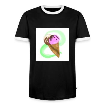Chocolate and strawberry cone cream - Men's Ringer Shirt - black/white - Front - AI Model Female 172 light (172cm) & AI Model Male 178 light (178cm)
