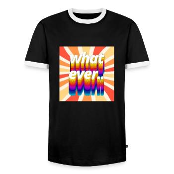 Retro Colourful "Whatever" Typography Design - Men's Ringer Shirt - black/white - Front - AI Model Female 172 light (172cm) & AI Model Male 178 light (178cm)