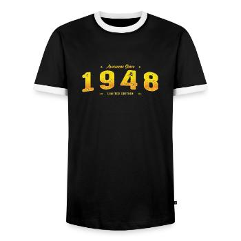 Awesome Since 1948 - Vintage 77th Birthday Classic - Men's Ringer Shirt - black/white - Front - AI Model Female 172 light (172cm) & AI Model Male 178 light (178cm)