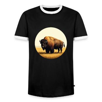 Bison dans la prairie - T-shirt contrasté Homme - noir/blanc - Devant - AI Model Female 172 light (172cm) & AI Model Male 178 light (178cm)