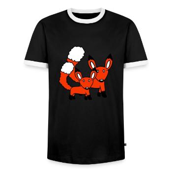 2 Foxes Mother Red Fox Little Child Father Mom - Men's Ringer Shirt - black/white - Front - AI Model Female 172 light (172cm) & AI Model Male 178 light (178cm)