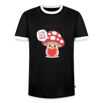 Je t’aime tellement Mush - Jeu de mots sur l’amour des champignons mignons - T-shirt contrasté Homme - noir/blanc - Devant - AI Model Female 172 light (172cm) & AI Model Male 178 light (178cm)