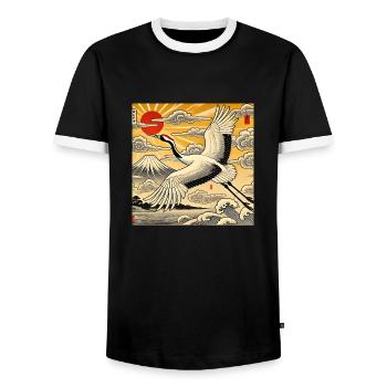 Grue de style japonais - T-shirt contrasté Homme - noir/blanc - Devant - AI Model Female 172 light (172cm) & AI Model Male 178 light (178cm)