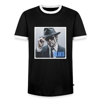 Blues brother mit Hut und Zigarette - Männer Kontrast-T-Shirt - Schwarz/Weiß - Vorne - AI Model Female 172 light (172cm) & AI Model Male 178 light (178cm)