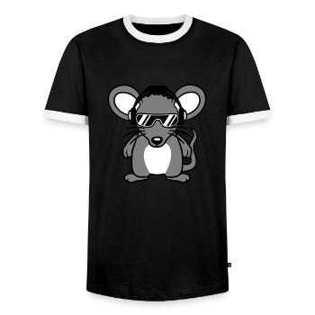 Mouse Sunglasses Cool Headphones Party Music Listening - Men's Ringer Shirt - black/white - Front - AI Model Female 172 light (172cm) & AI Model Male 178 light (178cm)