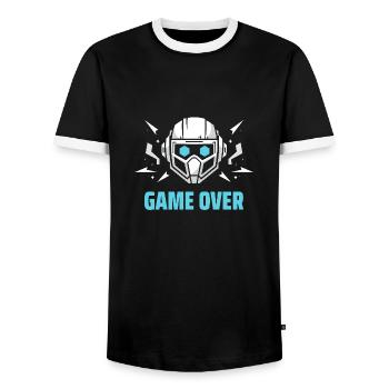 casque futuriste - "game over" - T-shirt contrasté Homme - noir/blanc - Devant - AI Model Female 172 light (172cm) & AI Model Male 178 light (178cm)