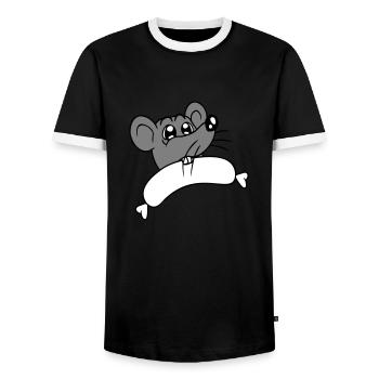 Souris grosse saucisse manger faim saucisse grillades - T-shirt contrasté Homme - noir/blanc - Devant - AI Model Female 172 light (172cm) & AI Model Male 178 light (178cm)