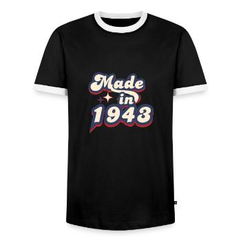 Made in 1943 Retro - Men's Ringer Shirt - black/white - Front - AI Model Female 172 light (172cm) & AI Model Male 178 light (178cm)