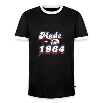 Made in 1964 Retro - Men's Ringer Shirt - black/white - Front - AI Model Female 172 light (172cm) & AI Model Male 178 light (178cm)