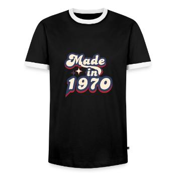 Hergestellt im 1970 Retro - Männer Kontrast-T-Shirt - Schwarz/Weiß - Vorne - AI Model Female 172 light (172cm) & AI Model Male 178 light (178cm)