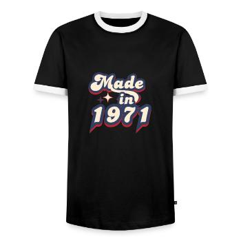 Made in 1971 Retro - Men's Ringer Shirt - black/white - Front - AI Model Female 172 light (172cm) & AI Model Male 178 light (178cm)