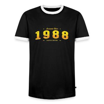 Awesome Since 1988 - Vintage 37th Birthday Classic - Men's Ringer Shirt - black/white - Front - AI Model Female 172 light (172cm) & AI Model Male 178 light (178cm)