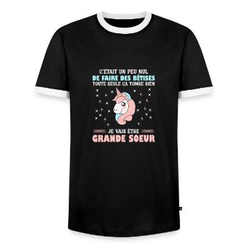 Enfant Future Grande Soeur Drôle Annonce Licorne - T-shirt contrasté Homme - noir/blanc - Devant - AI Model Female 172 light (172cm) & AI Model Male 178 light (178cm)