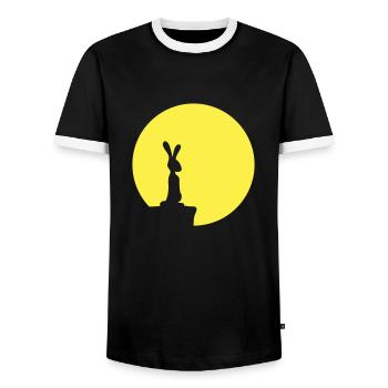 Hase Mond Klippe Berg Nacht Rund Sonne guckt steht - Männer Kontrast-T-Shirt - Schwarz/Weiß - Vorne - AI Model Female 172 light (172cm) & AI Model Male 178 light (178cm)