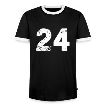 24 - Men's Ringer Shirt - black/white - Front - AI Model Female 172 light (172cm) & AI Model Male 178 light (178cm)