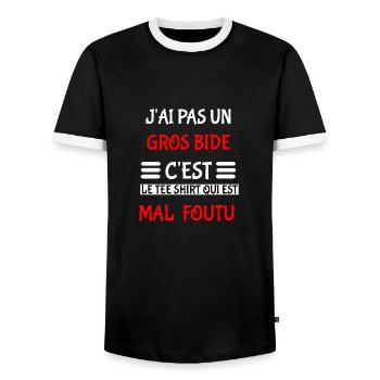 J'ai pas un gros bide - T-shirt contrasté Homme - noir/blanc - Devant - AI Model Female 172 light (172cm) & AI Model Male 178 light (178cm)