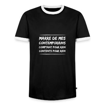 MARRE DE MES CONTEMPORAINS, COMPTANT POUR RIEN - T-shirt contrasté Homme - noir/blanc - Devant - AI Model Female 172 light (172cm) & AI Model Male 178 light (178cm)