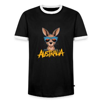 Cool Kangaroo with Sunglasses - Men's Ringer Shirt - black/white - Front - AI Model Female 172 light (172cm) & AI Model Male 178 light (178cm)
