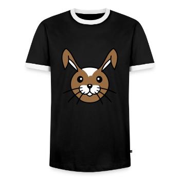 Hase Lustig Gesicht Lächeln glücklich freundlich - Männer Kontrast-T-Shirt - Schwarz/Weiß - Vorne - AI Model Female 172 light (172cm) & AI Model Male 178 light (178cm)