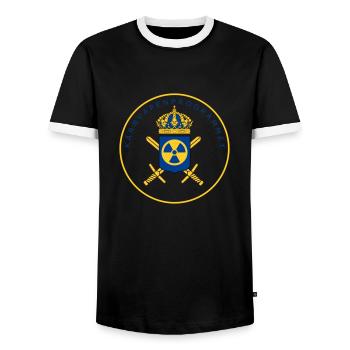 The Swedish Nuclear Weapons Programme - Men's Ringer Shirt - black/white - Front - AI Model Female 172 light (172cm) & AI Model Male 178 light (178cm)